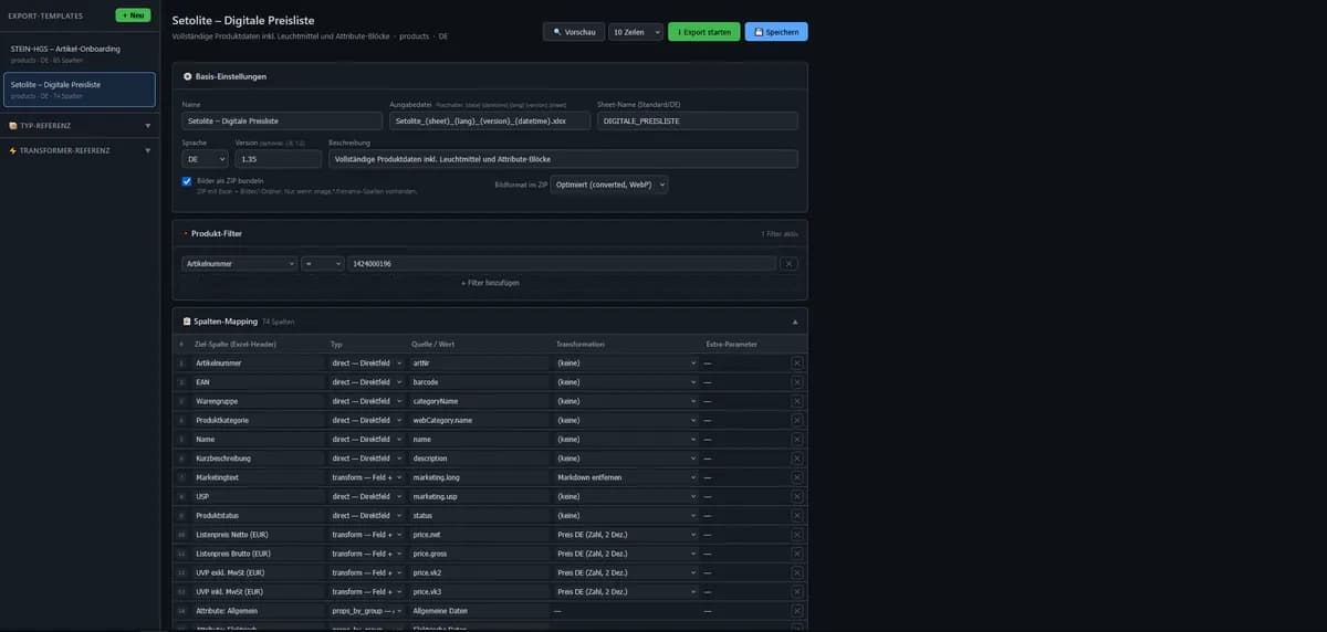 BVP DataHub Datenbahnhof mit individuellem Exportformat für Vertriebspartner und Distributoren